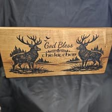 Image of “God Bless This Kitchen” Solid Oak Board - Rustic Country Stag Design