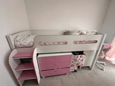Image of Kids Mid Sleeper Bed – Pink & White,Mattress included and collection only