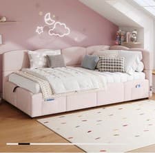 Image of Pink Velvet Upholstered Sofa Bed