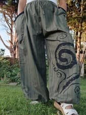 Image of Khaki Cotton Poofy Hippie Harem Pants Ali Baba Joggers Baggy Boho Indie Trousers