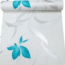 Image of Silver Teal Floral Wallpaper White Metallic Shimmer Glitter Textured Erismann