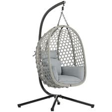 Image of Outsunny Hanging Egg Chair, Rattan Swing Chair with Stand, Grey Refurbished