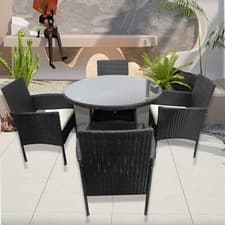 Image of Rattan Garden Furniture Set 4 Seater with Round Dining Table Chairs for Outdoor
