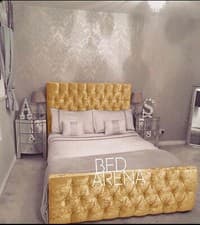 Image of CRUSHED VELVET CHESTERFIELD BED SINGLE DOUBLE KING +  MATTRESS FREE P&P