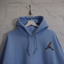 Image of Biggie x Jordan Mic Slam Dunk Hip Hop Notorious BIG Light Blue Hooded Sweatshirt
