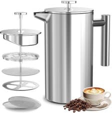 Image of French Cafetiere French Press Coffee Maker Stainless Steel Coffee Plunger Office