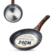 Image of 24cm Non-Stick Frying Pan Granite Coated Wooden Handle Induction Safe - Houszy