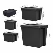 Image of Heavy Duty Recycled Plastic Containers Stackable Storage Box with Lids UK- Black