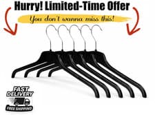 Image of NON SLIP COAT & CLOTHES BLACK PLASTIC HANGERS ADULT TROUSER HANGING SPACE SAVING