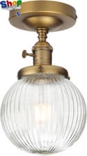 Image of Industrial Loft Bar Ribbed Glass Pendant Ceiling Light,Globe Ceiling Pendant Lig