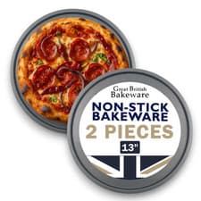 Image of 2 x Pizza Tray Perforated Pan Tray, 13 Inch (33cm), Non Stick, Made In England