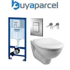 Image of Grohe 38528 Rapid 1.13m Dual Flush Cistern Frame 38732 Cosmo Plate & Toilet Pan