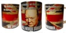Image of WINSTON CHURCHILL WE SHALL NEVER SURRENDER MUG