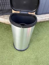 Image of Curver Metal Effect One Touch Slim Deco Kitchen Work Waste Bin 40L - Silver