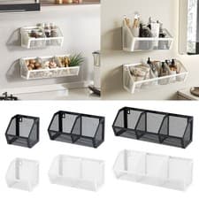 Image of Wall Mounted Organizer Shelf Seasoning Storage Drainage Basket Kitchen Pantry