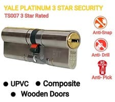 Image of Yale Platinum 3Star 55-45 Euro Cylinder Barrel/uPVC Door Lock/High SecurityTS007