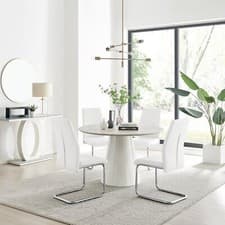 Image of Palma Beige Stone Effect Round Dining Table & 4 Lorenzo Chairs