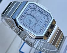 Image of CASIO VINTAGE A130WE-7ADF UNISEX SILVER DIGITAL ANALOGUE GREY DIAL RETRO WATCH
