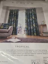 Image of Fusion Tropical Lined Eyelet Curtains 46 x 54