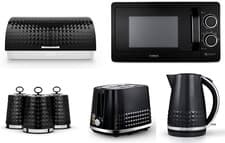 Image of Tower Solitaire Black Kettle Toaster T24042BLK Microwave Bread Bin Canisters Set