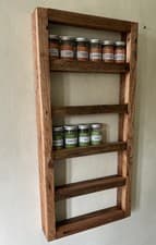 Image of Extra large rustic Herb spice rack wall mounted 5 Tier Solid Wood Recycled Wood