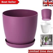 Image of 9.5cm Fade-Resistant Violet Matt Plastic Flower Pot with Saucer for Home Decor