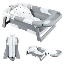Image of Foldable Baby Bathtub Infant Tub with Seat Support & Heat-Sensitive Drain