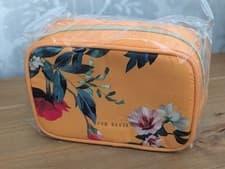 Image of Ted Baker Orange Floral Make Up Cosmetics Travel Wash Bag Small - New & Sealed