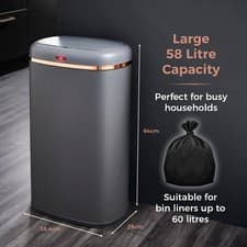 Image of Grey & Rose Gold Tower Cavaletto Square Sensor Bin, Hands Free Opening 58L