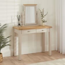 Image of Dressing Table Set with Mirror Marbury Putty Grey Painted 2 Drawer Oak Bedroom