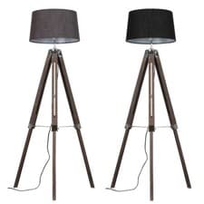 Image of Adjustable Wooden Tripod Floor Lamp Standard Light Cotton Empire Shade LED Bulb
