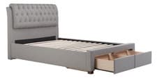 Image of Grey fabric upholstered storage drawer bed frame button,tall buttoned back