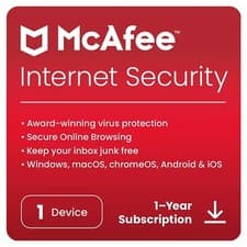 Image of McAfee Internet Security 2026 Antivirus 1 PC Device 1 Year (EMAIL)