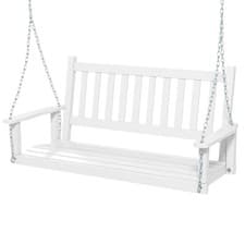 Image of 2-Person Wooden Garden Swing Bench Porch Hanging Swing Chair w/Back White