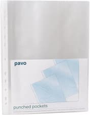 Image of Pavo A4 Punched Pockets 50 Micron Clear Plastic Wallets Sleeves 100 Pack