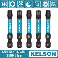 Image of 5 x T40 Torx 50mm 2" Impact Screwdriver Bits Star Magnetic 1/4" Universal KELSON