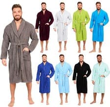 Image of Mens 100% Cotton Bathrobe Terry Towelling Shawl Collar Bath Robe Dressing Gown