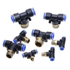 Image of Pneumatic Tee T piece male Stud to hose tube inline push fit connector air line