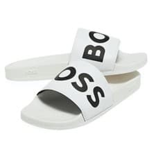 Image of HUGO BOSS Sliders White With Black BOSS Logo Size UK 9/EU 43 BNWT/BOX