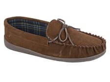 Image of Mokkers real suede slip on Moccasin slippers Style Adie 461 Colour Brown