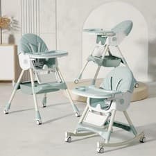 Image of 4-in-1 Baby High Chair with Adjustable Height, Removable Tray & Wheels