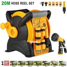 Image of 20m Compact Garden Hose Reel Metres Water Pipe Standing Spray Gun Nozzle Wall