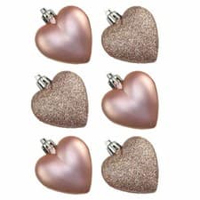 Image of Christmas Tree Heart Baubles (6pc x 5cm Matt + Glitter) Hanging Decorations