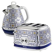 Image of Ariete Capri Jug Kettle & 4 Slice Toaster Set, Italian Tile Design, Vintage