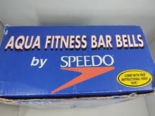 Image of Vintage Speedo Aqua Fitness Barbells with Instructional VHS tape