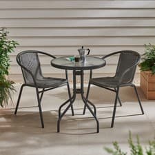Image of Sorrento Dark Grey Rattan Effect 3pcs Table and Chairs Garden Bistro Set