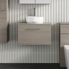 Image of Nuie Arno Wall Hung 1-Drawer Vanity Unit & Worktop 600mm - Solace Oak Woodgrain