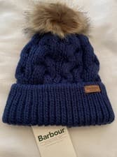 Image of Barbour Womens Penshaw Beanie / Bobble Hat New Navy