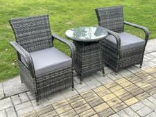 Image of Fimous Rattan Garden Furniture Dining Sets Table And Chair Set Dark Grey Mix