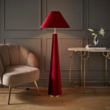 Image of Velvet Midi Floor Lamp Standard Living Room Light Cone Shade Gold Free Standing